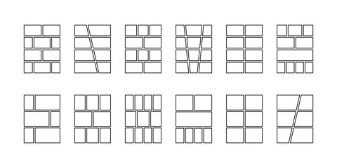 Fototapeta premium Set of empty comic book templates. Anime page panels isolated on white background. Layouts for manga storyboards, photo collages, magazines, posters or sketchbooks. Vector graphic illustration.