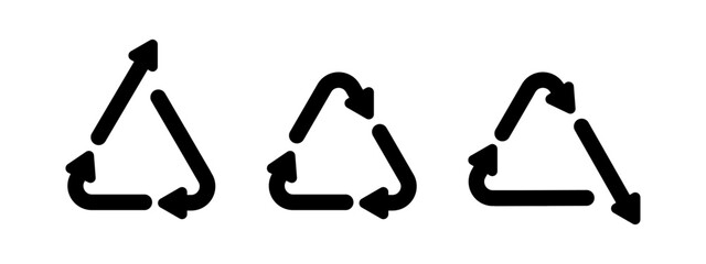 Upcycle, recycle and downcycle icons isolated on white background. Waste processing concept. Set of eco style symbols. Sustainability signs. Vector graphic illustration. 