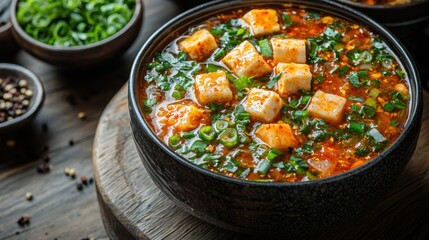 Spicy tofu soup with scallions