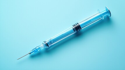 Fototapeta premium Medical syringe on a light blue surface