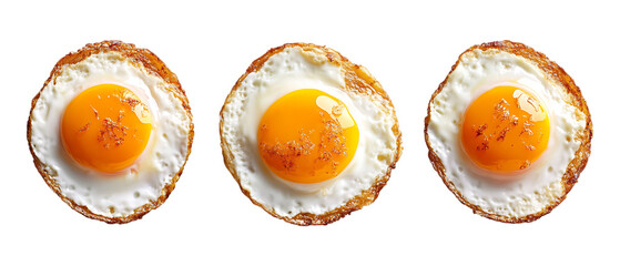 Pack of Fried Egg Top and Front View set of Five Different Poses set Against Transparent Background for Breakfast Menu Design, Cooking Promotion, or Food Illustration Projects