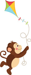 Cute monkey flying with kite