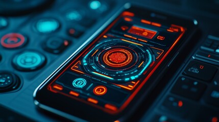 Modern Smartphone Banking App Interface with Neon Glow on Control Panel Background