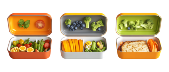 Pack of Lunchbox set of Five Different Poses set Against Transparent Background for Culinary, School, or Promotional Projects