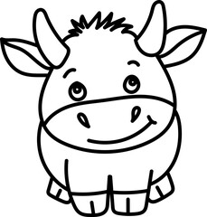 Coloring Page Outline of Cartoon Cow. Farm Animals. Coloring Book for Kids.