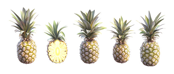 Fototapeta premium Pack of Pineapple Fruit Set Against Transparent Background for Culinary, Food, or Tropical Design Projects