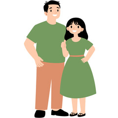 Cartoon illustration of a happy couple standing together. Perfect for parenting, family values, adult relationships, love, and lifestyle themes in flat design style.