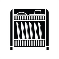 Plate Rack Silhouette Icon - Black and White Vector