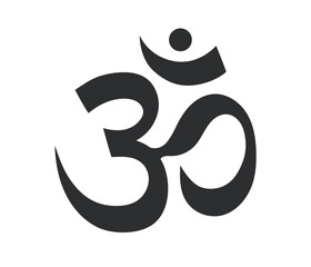 Om icon. Ancient mantra sign. Aum Indian sacred sound. Symbol of Buddhism and Hinduism religions and divine triad of Brahma, Vishnu and Shiva. Flat Vector illustration isolated on white background