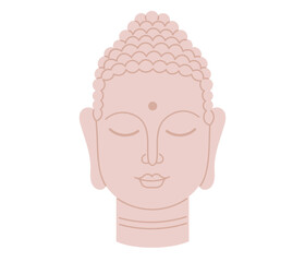 Buddha head statuette. Hand drawn yoga element. Flat Vector illustration isolated on white background