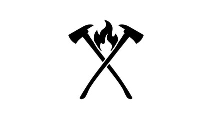 Crossed Fireman Axes, black isolated silhouette