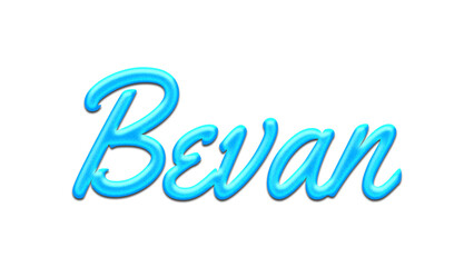 Glowing blue effect of name Bevan on white background.