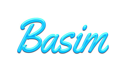Glowing blue effect of name Basim on white background.