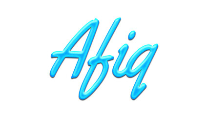 Glowing blue effect of name Afiq on white background.
