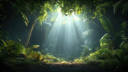 Obraz premium Lush jungle scene with sunlight