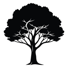 Green nature illustration of a tree silhouette with leaves, a spring and summer symbol in a forest art design