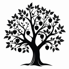 Obraz premium Vector tree silhouette with abstract leaves, a spring floral illustration symbolizing nature's growth