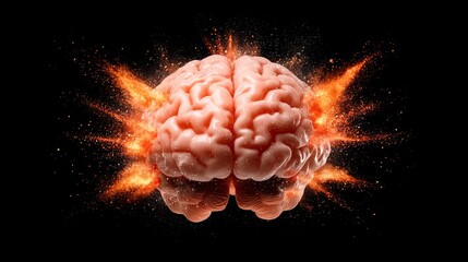 Explosive brain imagery abstract creation digital art dark background high detail cognitive visualisation
