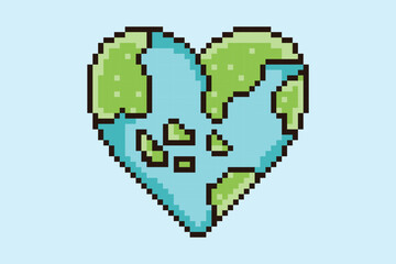 Heart Shaped Earth Pixel Art Earth Day Awareness Concept Illustration
