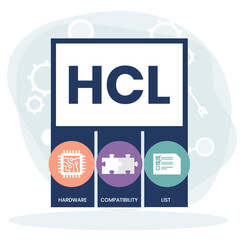 HCL - Hardware Compatibility List acronym. business concept background. vector illustration concept with keywords and icons. lettering illustration with icons for web banner, flyer, landing