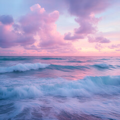 Fototapeta premium serene ocean view with pastel waves and clouds
