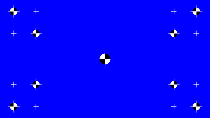 Blue screen background, motion tracking markers. Art design blue screen backdrop template. Abstract concept video footage replacement tracking markers elements. 4k background.