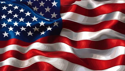 Obraz premium Waving American Flag Illustration Patriotic Symbol of the United States in Red, White, and Blue
