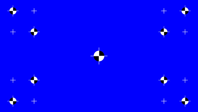 Blue screen background, motion tracking markers. Art design blue screen backdrop template. Abstract concept video footage replacement tracking markers elements. 4k background.