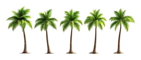 Pack of Palm Tree Set Against Transparent Background for Tropical, Nature, or Vacation Design Projects