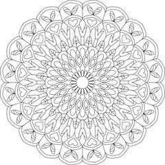 Harmonious symmetrical mandala vector illustration featuring repeating decorative motifs, suitable for balanced coloring activities and classic design styles