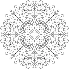 Concentric mandala vector illustration with layered circles and distinct shapes, perfect for structured coloring activities and balanced design applications