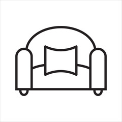 Printarmchair seat. Upholstery furniture for living room  bedroom. living chair  line and flat icons set, editable stroke isolated on white, linear vector outline illustration on white background