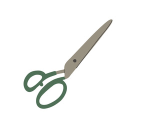 Vector illustration of traditional tailor scissors with green handles. Perfect for sewing, tailoring, and craft-related visuals