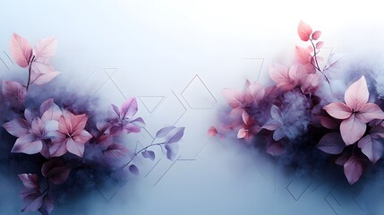 there are two pink flowers on a blue background with a white bac
