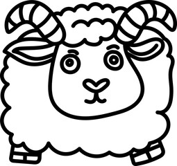 Coloring Page Outline of Cartoon Sheep. Farm Animals. Coloring Book for Kids.