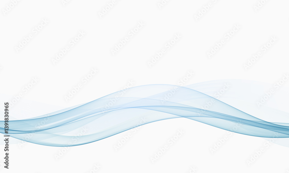 Wall mural abstract blue waves flowing smoothly across a white background, creating a sense of motion and fluid