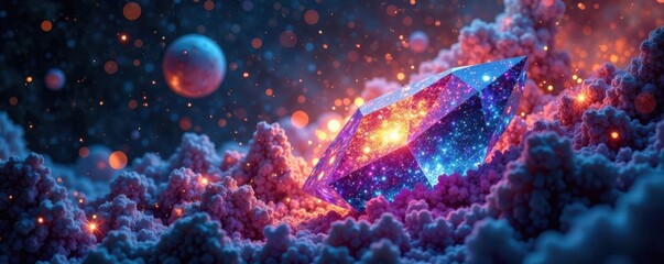 Celestial bodies within a crystal, spiritual, cosmic