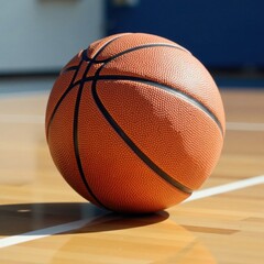 Obraz premium Close-up of hardwood maple basketball in mid-air motion, spin, sport, focus