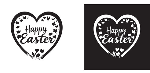 Happy Easter message, text written within a heart, black and white bundle.