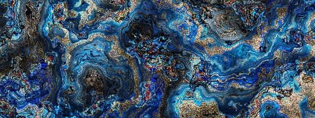 Abstract marbleized effect abstract background. Blue creative colors. Beautiful paint with the addition of gold