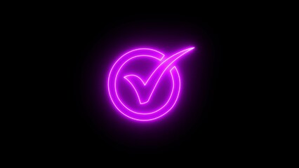 Neon successful symbol, check mark, tick mark. Neon check mark symbol. Neon beautiful blue neon tick mark icon background. © MstHazera