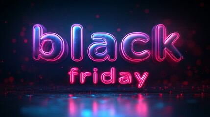 Glowing Neon Black Friday Sale Text With Colorful Reflections and Decorations