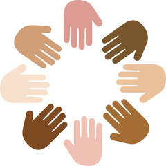 vector illustration of hands, diversity concept, miscellaneous races hands blank frame with copy space for your text