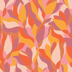 Artistic botanical vector background. Decorative seamless pattern with abstract shapes of leaves and herbs. Artisanal allover print in style of stained glass, for fabric, textile, paper, package