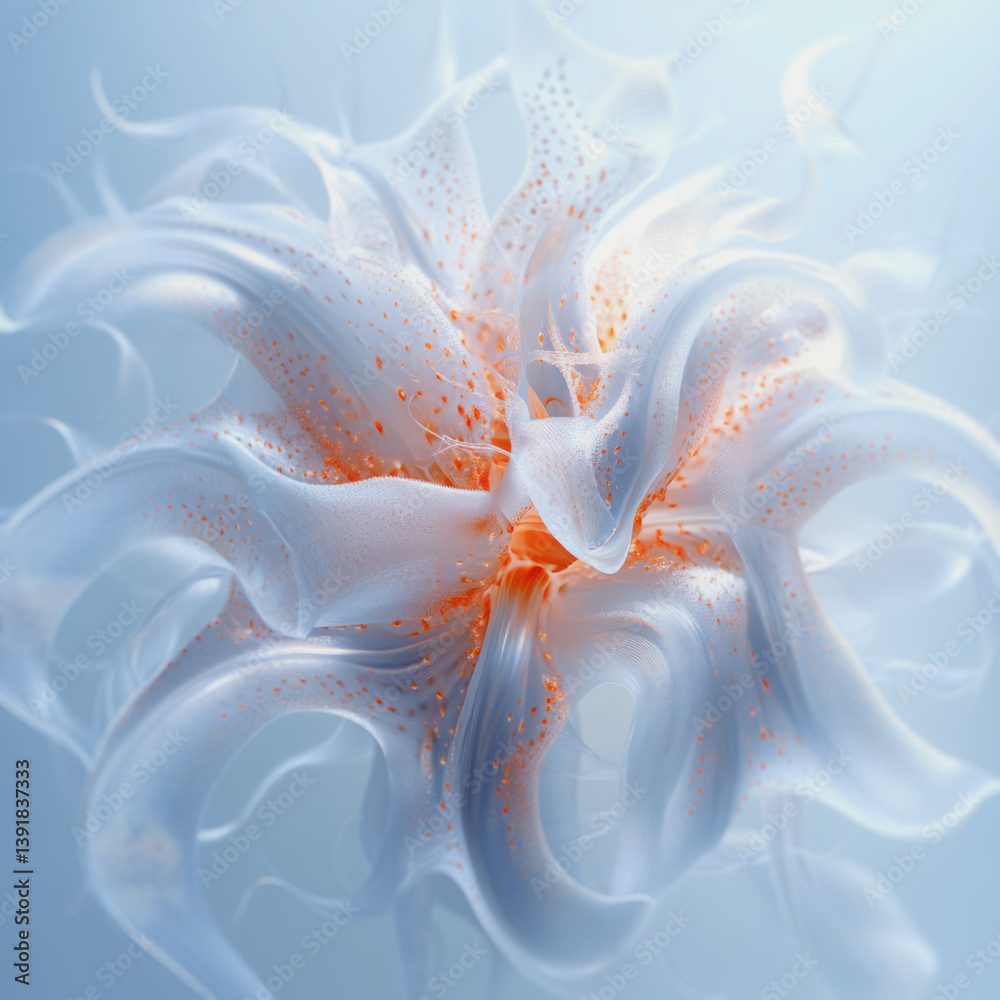 Poster abstract digital illustration of a mysterious flower whose shapes resemble a sea creature. its smoot