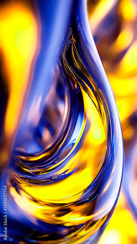 Fototapete Digital visualization of liquid matter in which smooth, rounded shapes flow smoothly into one another. Light rays penetrate the thickness of the material, creating a transparent effect