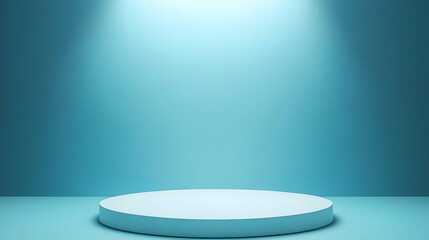 Illuminated round platform, blue background, product display
