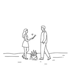 Couple exchanging a proposal with love at the beach  