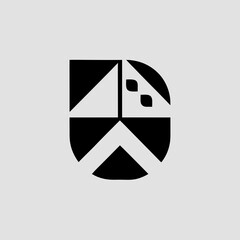 Abstract geometric design with triangles and curved shapes