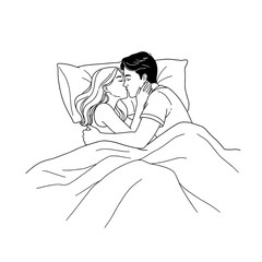 Couple kissing passionately in bed against soft pillows  